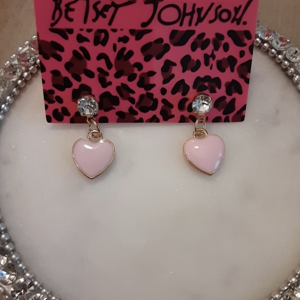 Dainty Pink Heart Rhinestone Crystal Earrings Love Valentine New - Picture 4 of 5